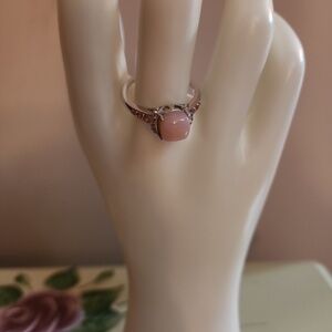 JTV Pink Opal Sapphire Zircon Silver Ring